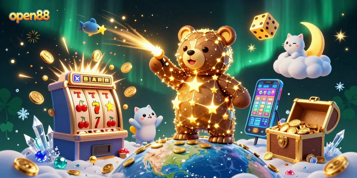 Experience the thrill of gambling with open88 in this colorful and dynamic casino scene.