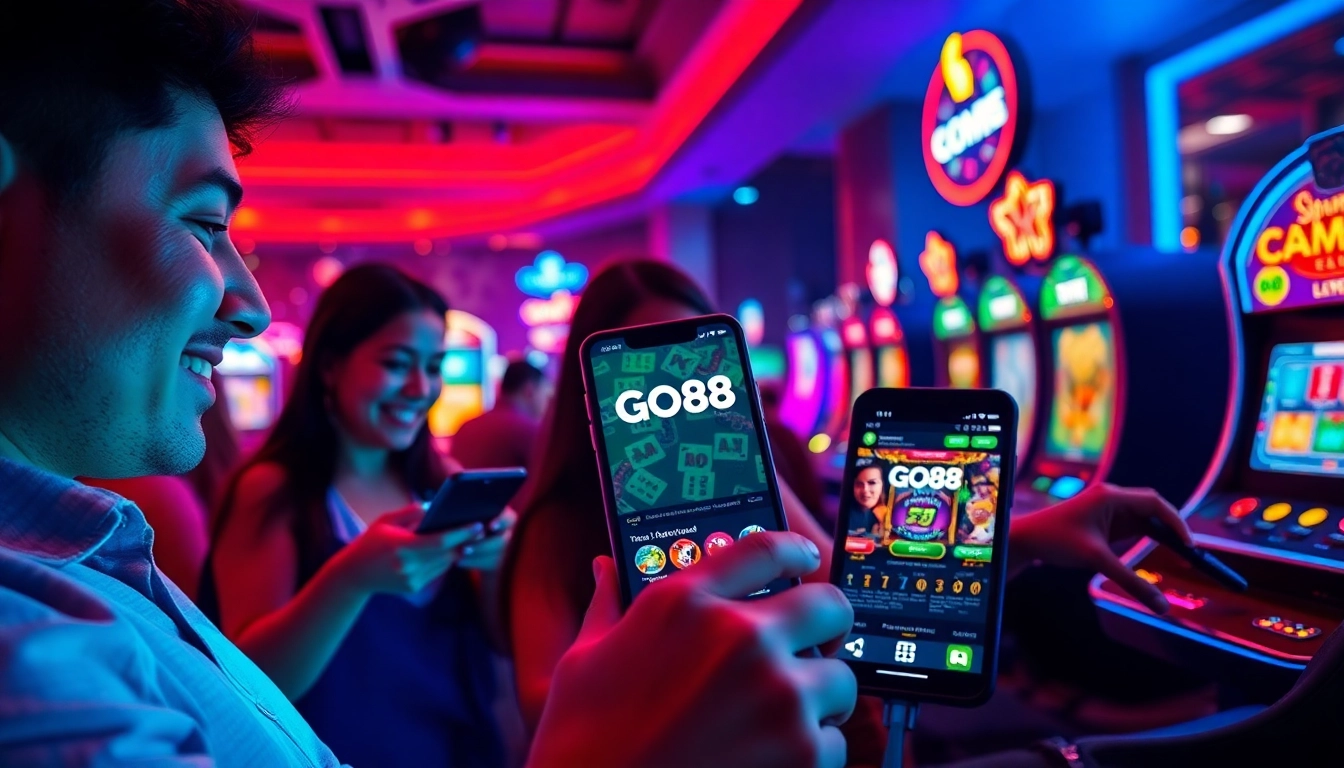 The Go88 app showcases an exciting online gaming experience with vibrant card games and slot machines.