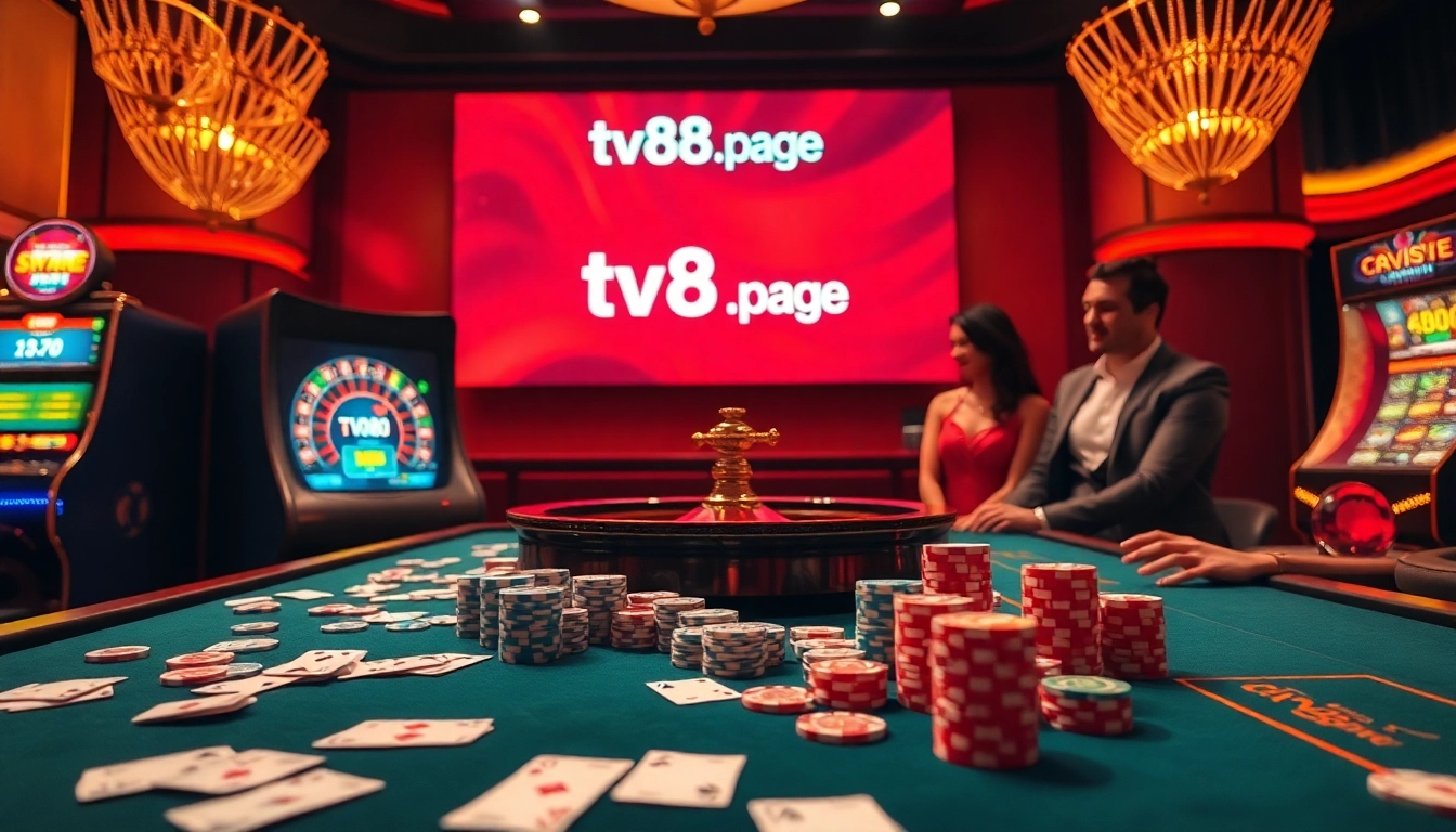 Experience thrilling gameplay at tv88.page with vibrant gaming tables and players enjoying casino excitement.
