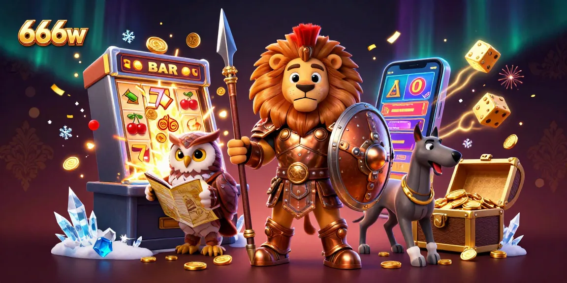 Engage in thrilling gameplay on 666w with striking 3D casino illustration showcasing winning slot machines and vibrant game elements.