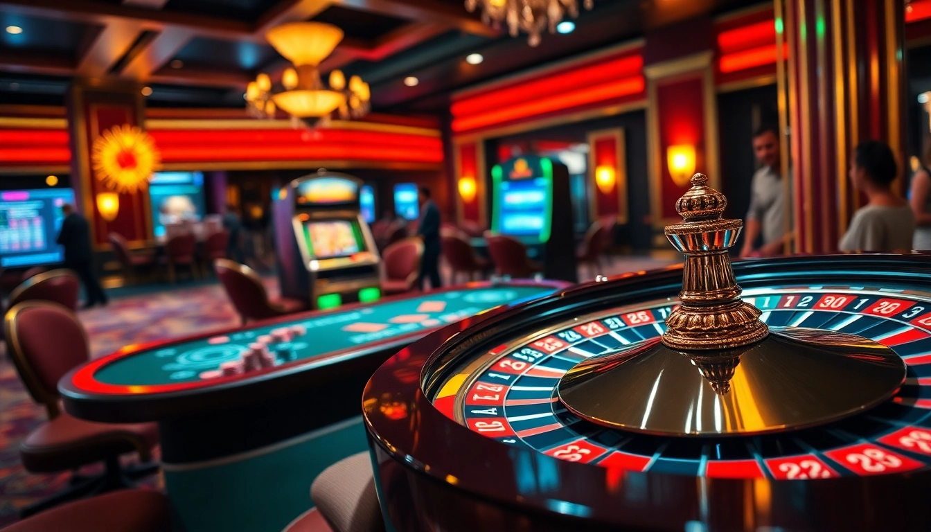 CM88 players enjoying a vibrant casino experience with poker chips and slot machines.