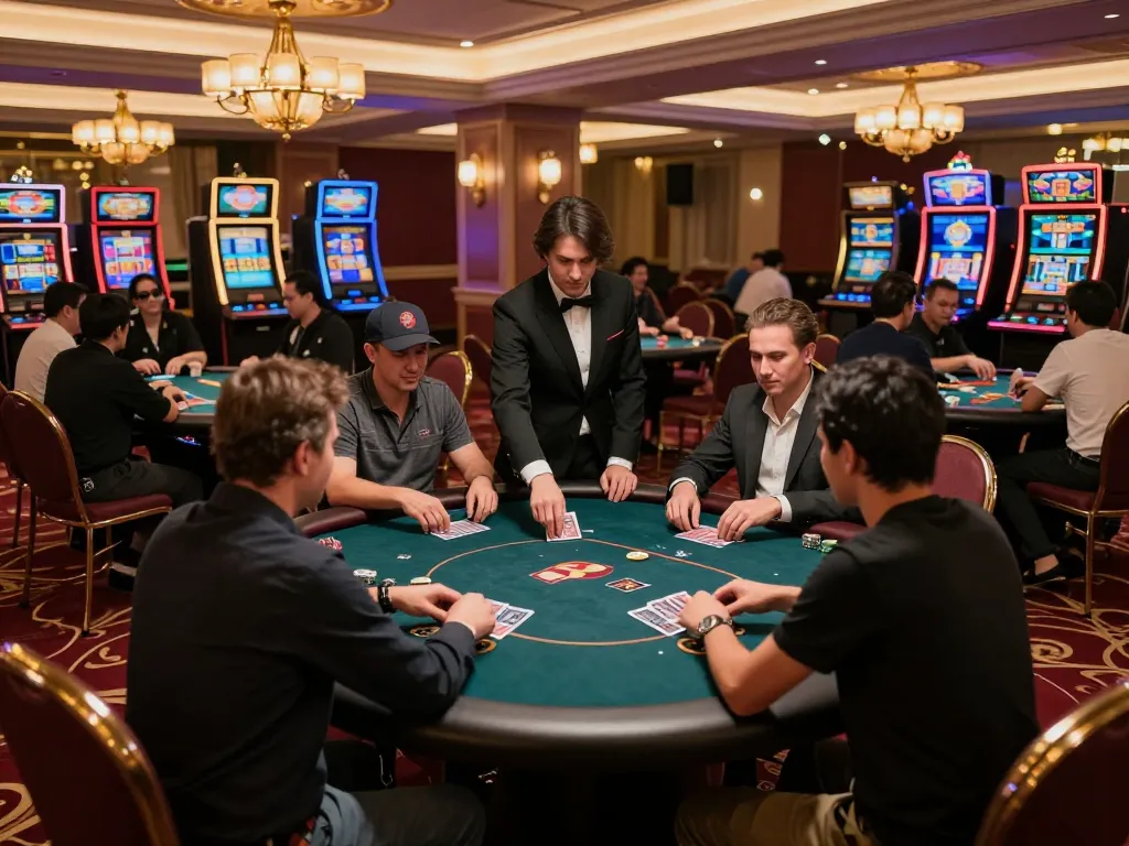 Players immerse in an exciting poker game at okking casino, showcasing dynamic gameplay atmosphere.