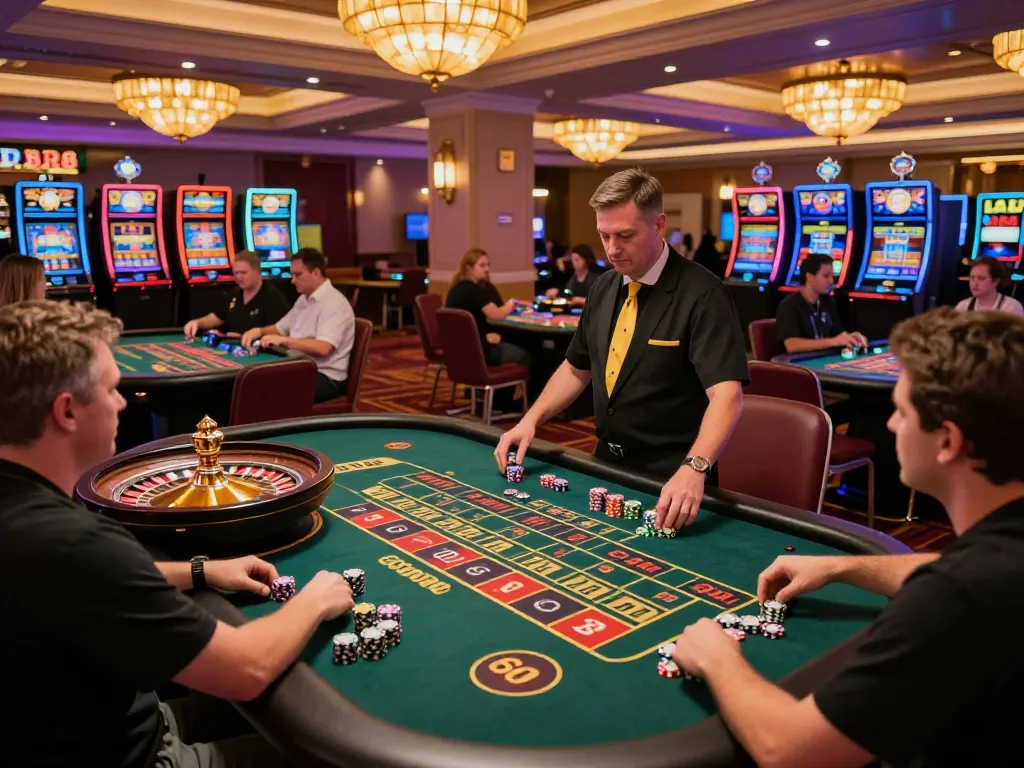 Good88 players eagerly placing bets at roulette tables in a lively casino atmosphere.