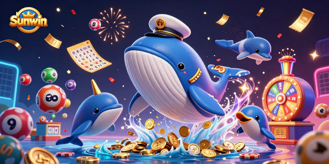 Sunwin provides an exciting gaming atmosphere with colorful lottery balls and engaging casino characters.