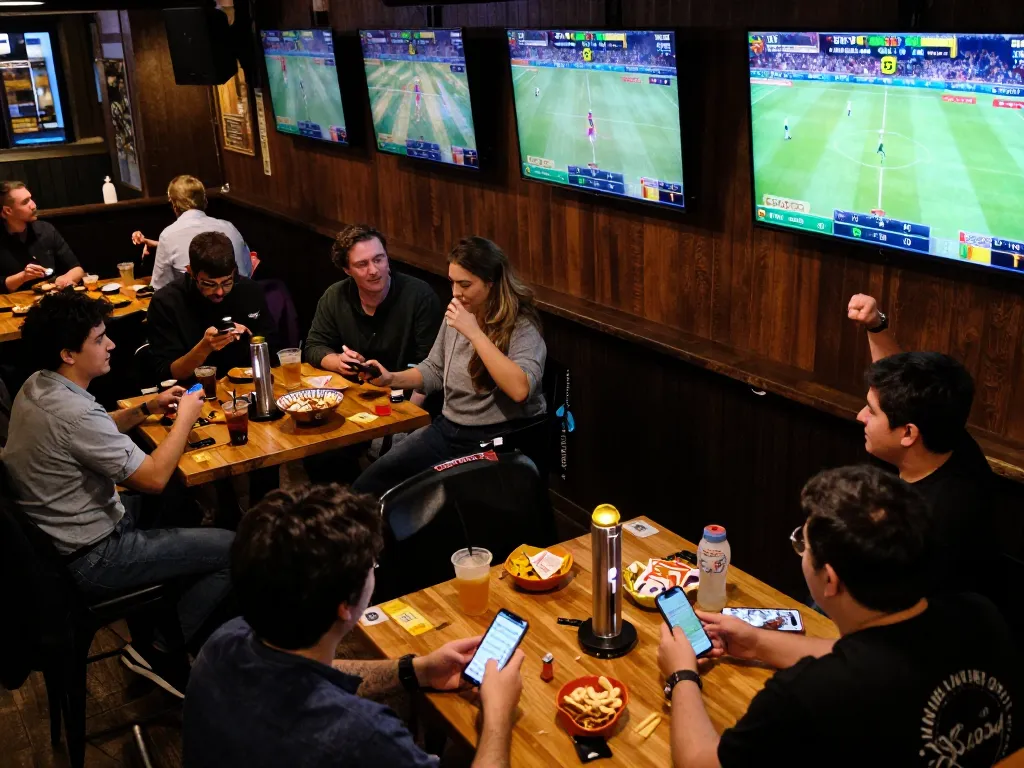 Experience the excitement of betting at 32win in a vibrant sports bar with friends.