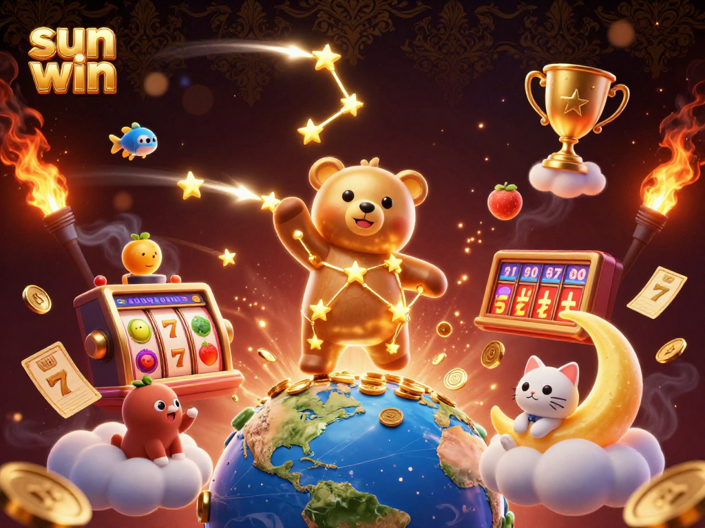 Join the sun win adventure with the constellation bear leading a dynamic casino scene full of rich symbols.