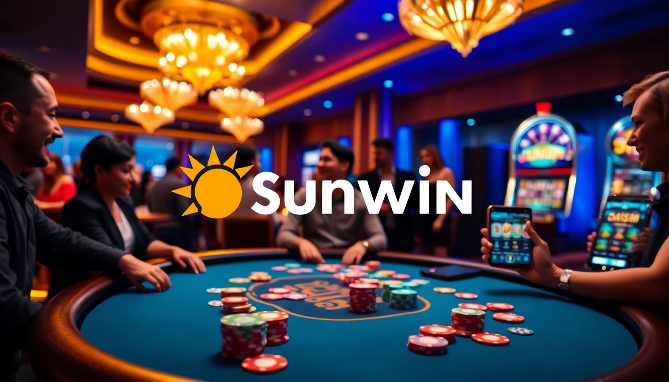 Experience thrilling gaming at Sunwin with vibrant casino tables and slot machines.