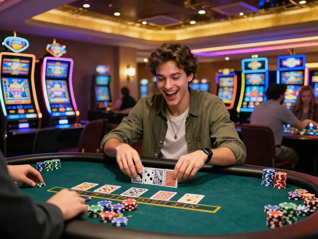 Player enjoying a game at a vibrant casino not on gamstop with excitement and energy.