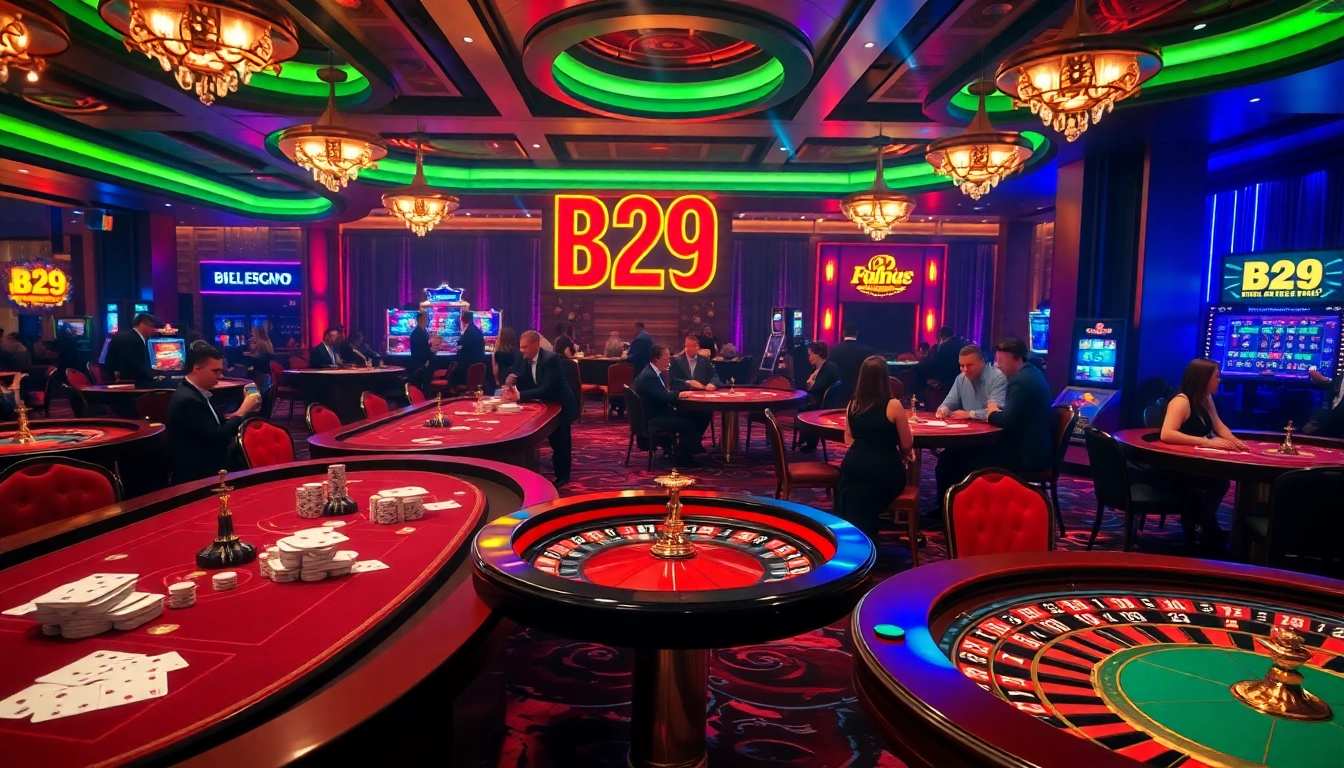 B29 players experiencing high-stakes action at a luxurious casino table