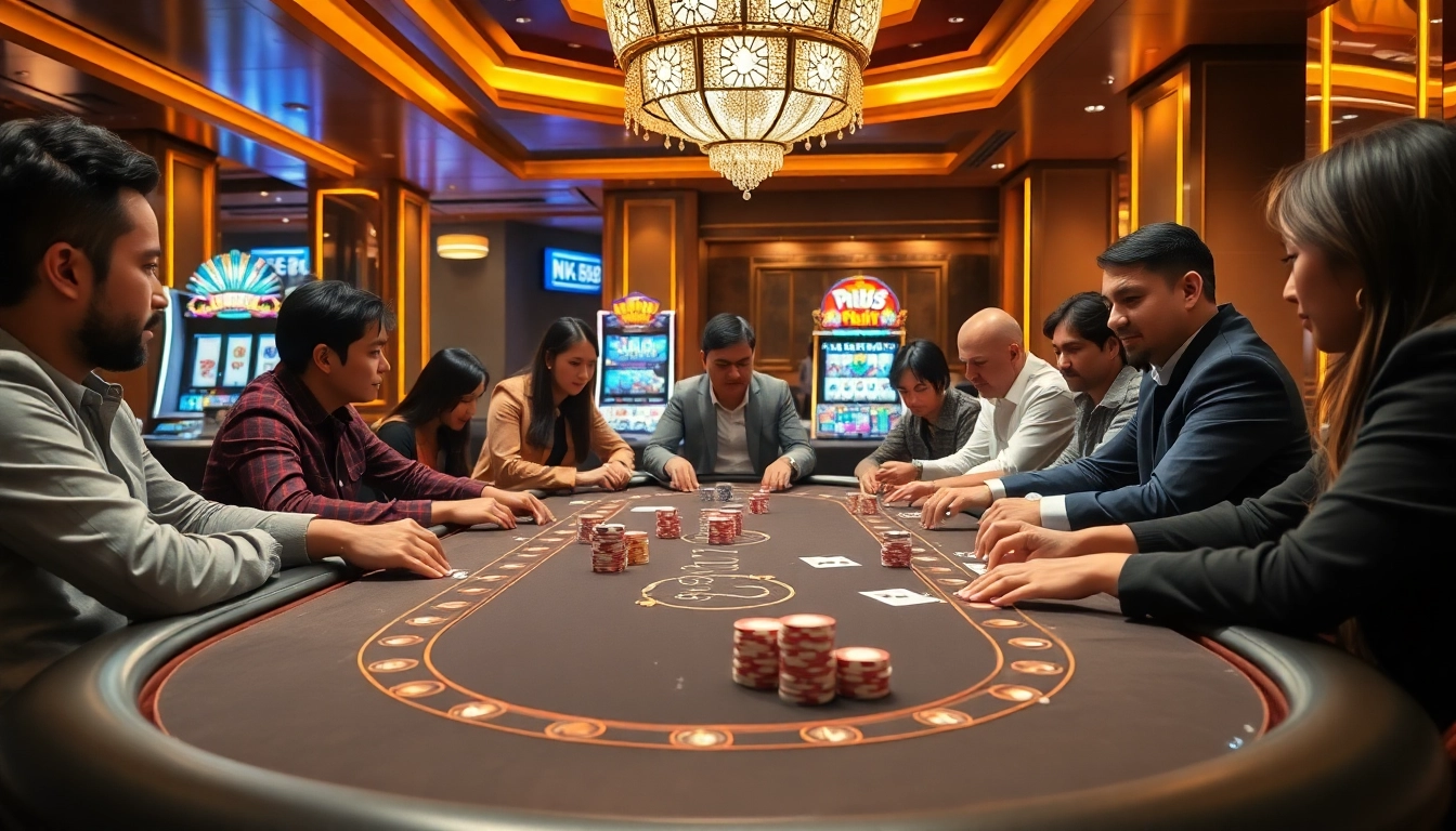 NK88 offers thrilling casino gaming experiences with engaging players and vibrant chips.