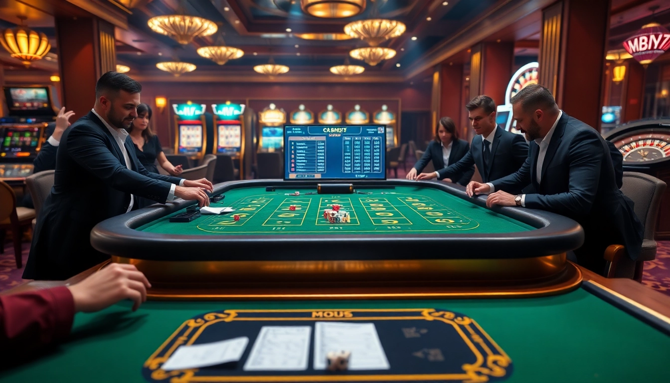 Engaging players at a luxurious tài xỉu md5 gaming table in an upscale casino setting.