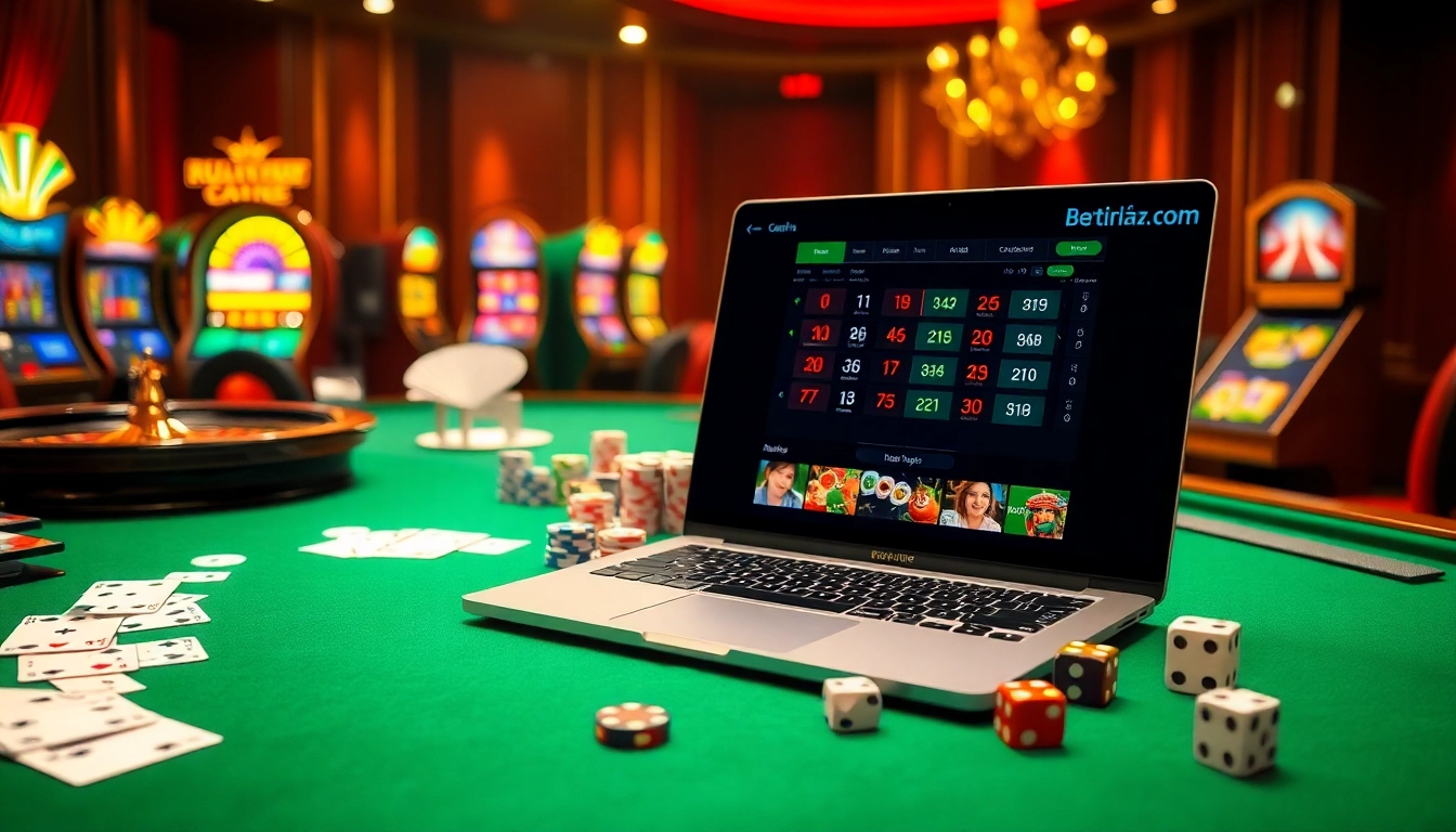 Action-packed gaming experience showcasing nhà cái uy tín with poker chips, cards, and a roulette wheel.