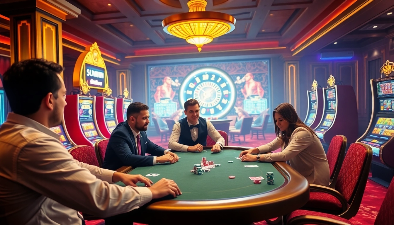 Experience the thrill of gambling at https://sunwin.builders/ with a vibrant casino scene featuring poker and slot machines.