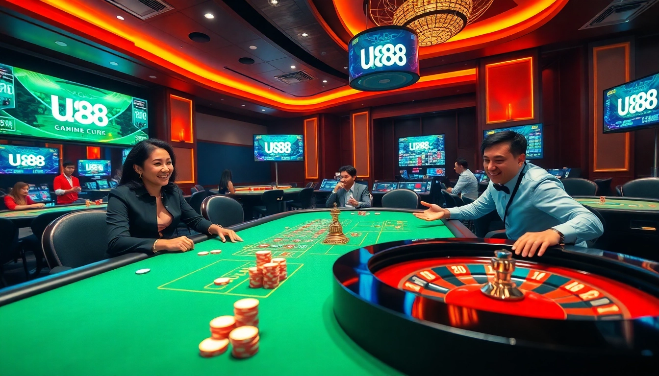 Experience thrilling gameplay at UU 88 casino with vibrant roulette and excited players.