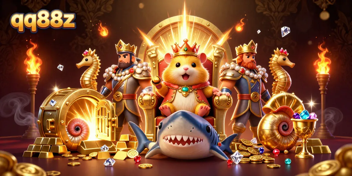 Engage with the action of qq88z at a vibrant casino illustration featuring a golden hamster king surrounded by treasures.