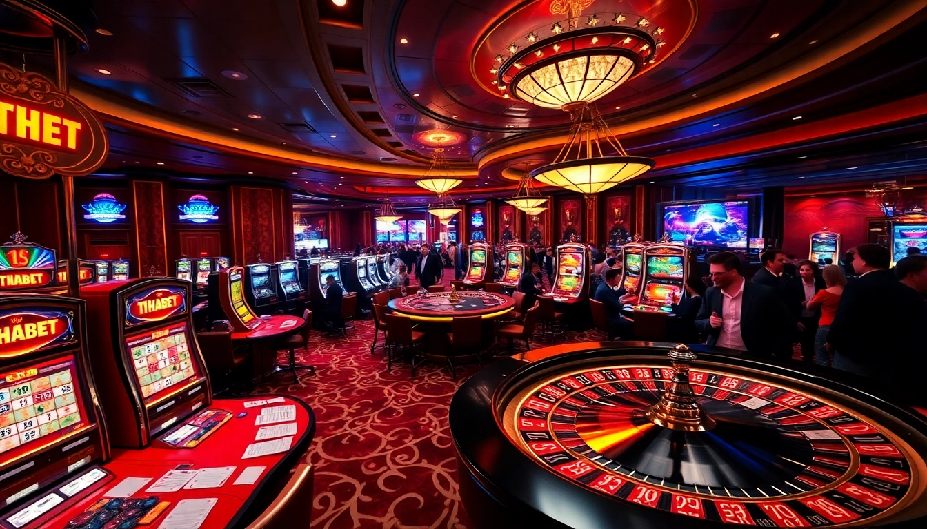 Thabet casino players enjoying an exciting game night with vivid slot machines.
