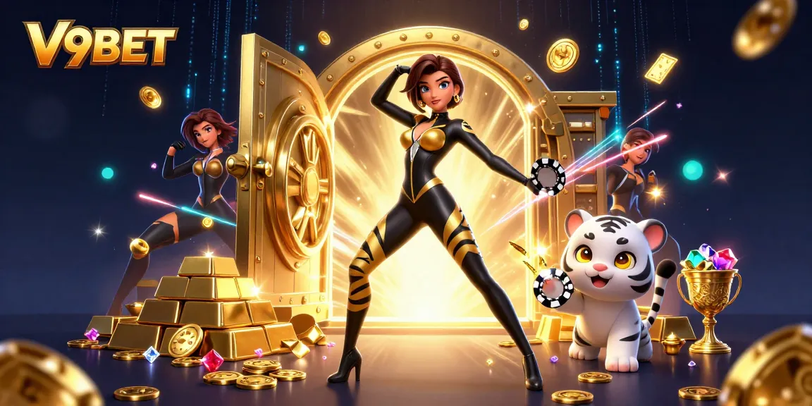Experience thrilling gaming excitement at V9BET with captivating characters and vibrant casino elements.