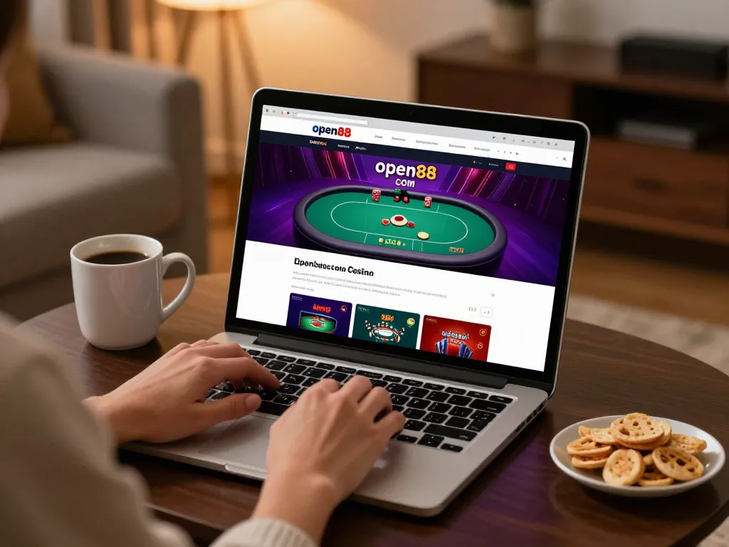 Engaged user playing on open88 com casino interface at home, illustrating online gaming experience.