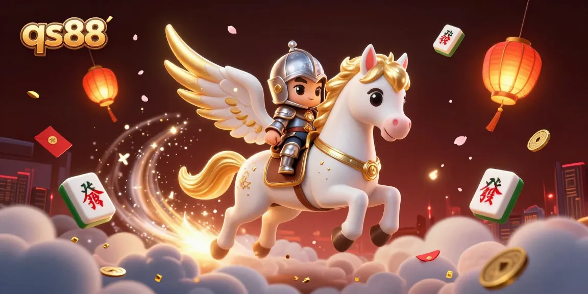 Engage with qs88's vibrant casino atmosphere featuring a galloping horse and festive gaming elements.