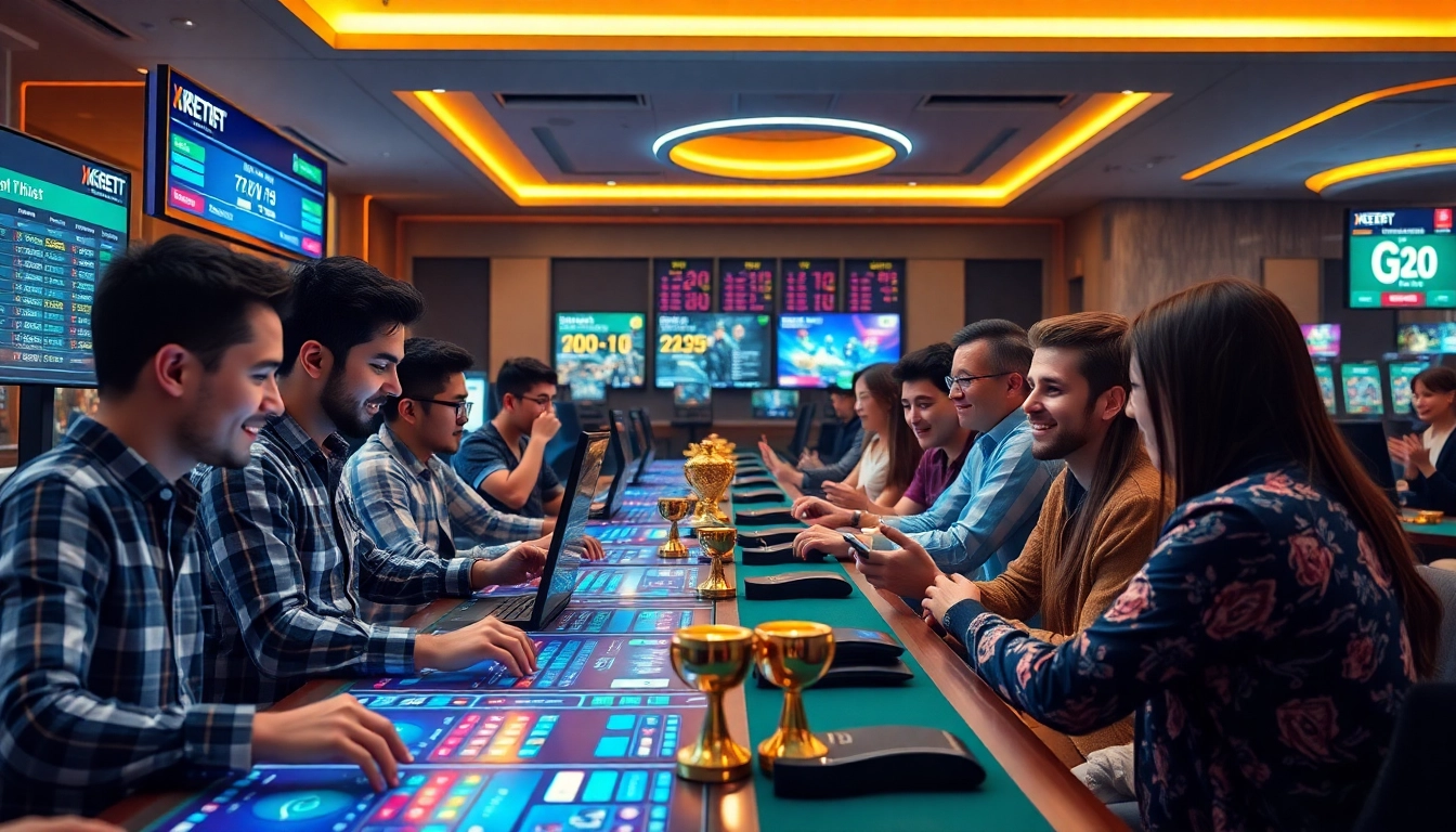 Exciting nhacaiuytin online gambling scene featuring diverse players and modern betting interface.