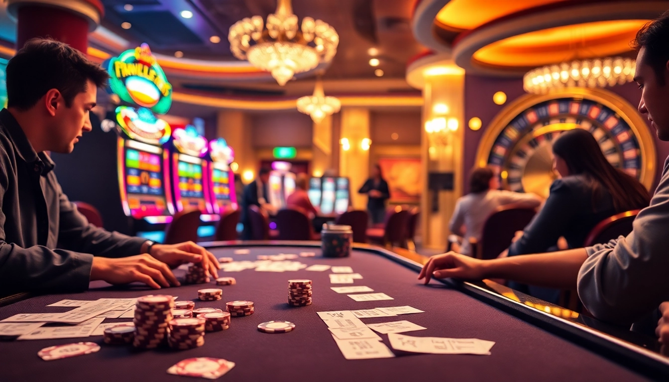 Experience the excitement of KO66 casino with vibrant tables, lights, and engaged players.