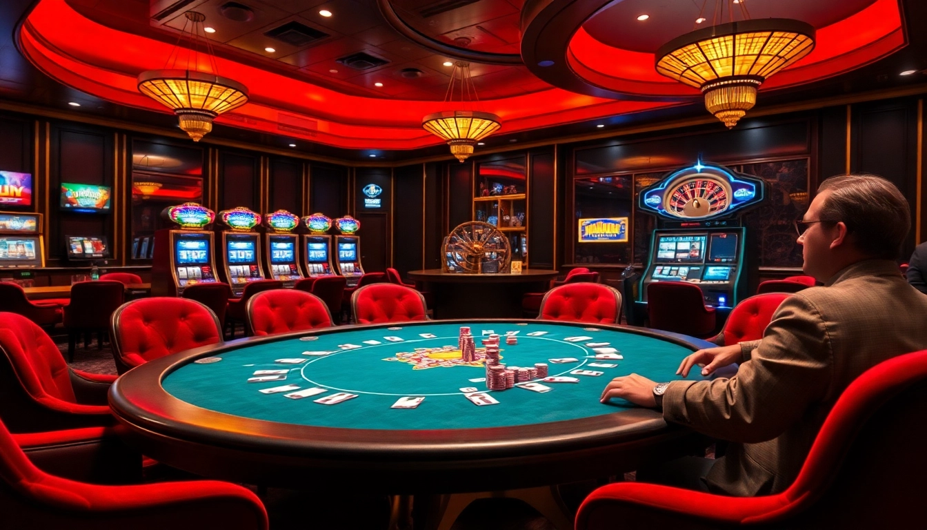 Engaging players at a poker table in a vibrant casino, showcasing action from https://98wincom.blog/.