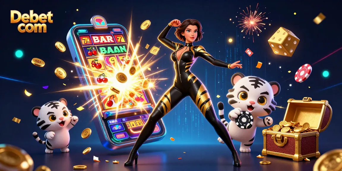 Engage in thrilling casino action with Debet com's vibrant 3D digital illustration of games and fun.