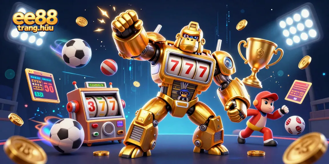 Experience thrilling gameplay at ee88 trang chủ with dynamic sports elements and a golden gorilla mech.