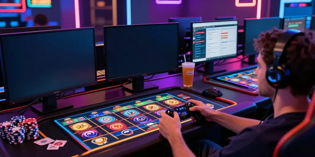 Players enjoying a casino not on gamstop in a vibrant gaming room atmosphere.