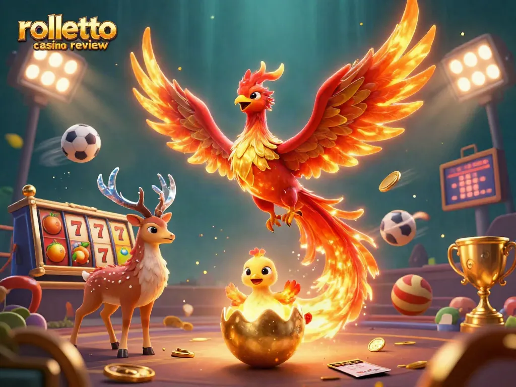 Explore the rolletto casino review with a vibrant 3D scene featuring games, bonuses, and dynamic elements
