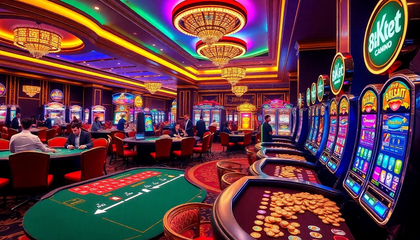 Experience the excitement of 8kbet with engaging casino games and lively players in a luxurious setting.