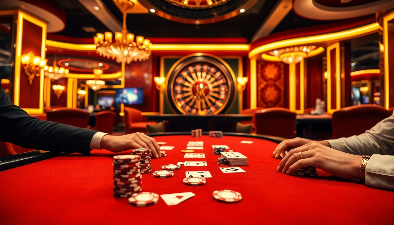 PUB88 gaming table showcasing an exciting poker game, with vibrant colors and a luxurious casino atmosphere.