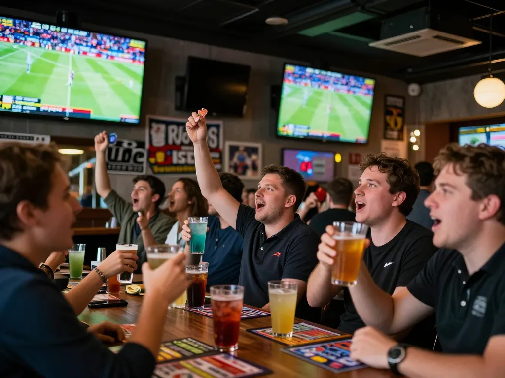 Excited crowd actively engaging in sports betting at LV88 venue during live match.