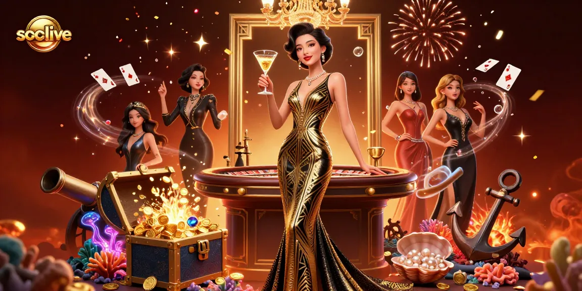 Socolive live betting action featuring an elegant Asian woman celebrating with a roulette table backdrop.