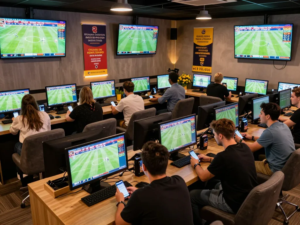 BONG88 sports betting scene with live matches and excited bettors placing wagers.