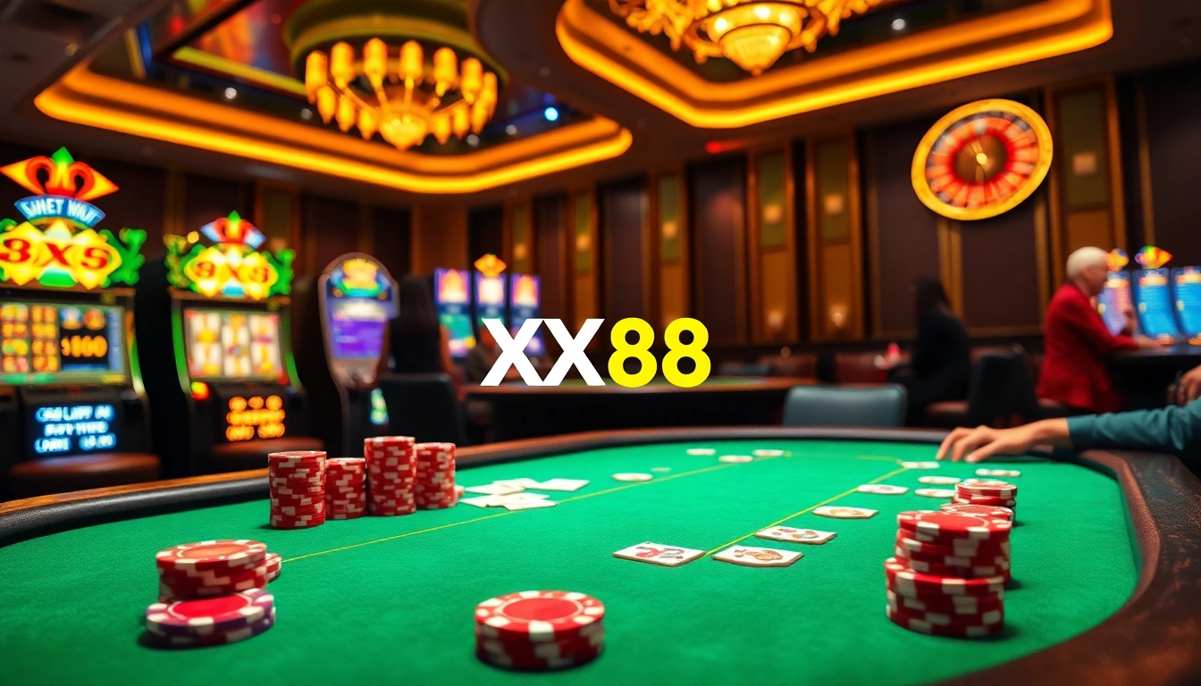 Experience excitement at https://xx88.se.net with vibrant casino activities featuring poker tables, roulette, and slot machines.