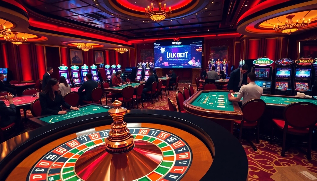 Experience the excitement of gambling at https://x88.law/ with patrons engaged at casino tables.