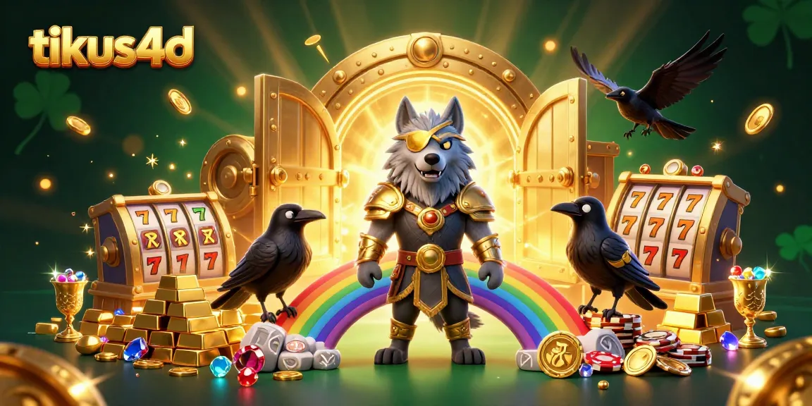 Tikus4d showcases a vibrant 3D cartoon illustration with a Norse-inspired wolf and slot symbols, embodying fun and excitement in online gambling.