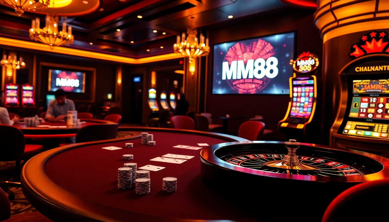 Exciting casino scene showcasing MM88 poker table with chips and cards.