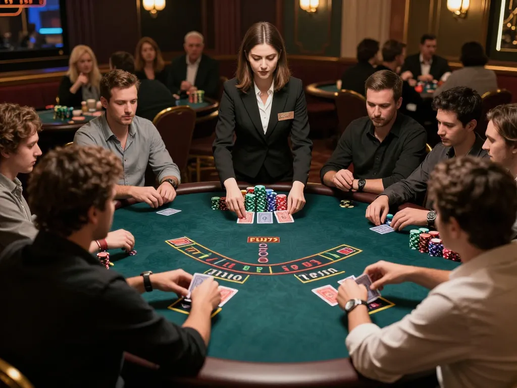 Engaged players at nhà cái fun79's live dealer blackjack table, showcasing dynamic betting action and casino atmosphere