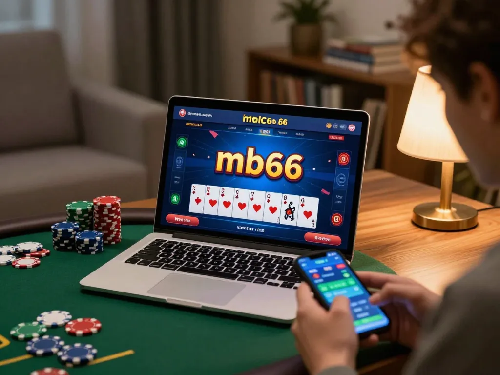 Engaging in online poker at mb66 casino platform with vibrant game graphics.