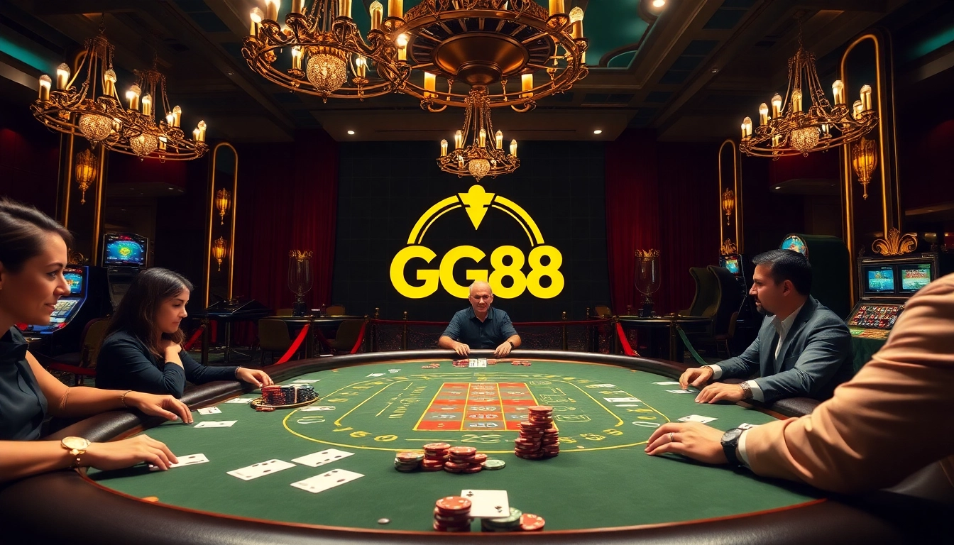 Players engaging in thrilling games at GG88 casino, showcasing excitement and a luxurious atmosphere.