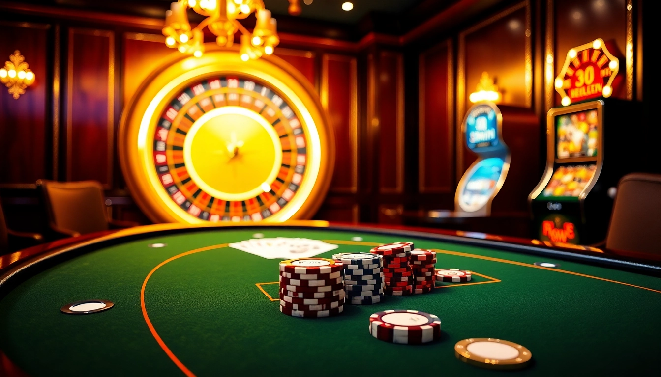 33win online gambling scene with elegant blackjack, roulette, and vibrant casino elements.
