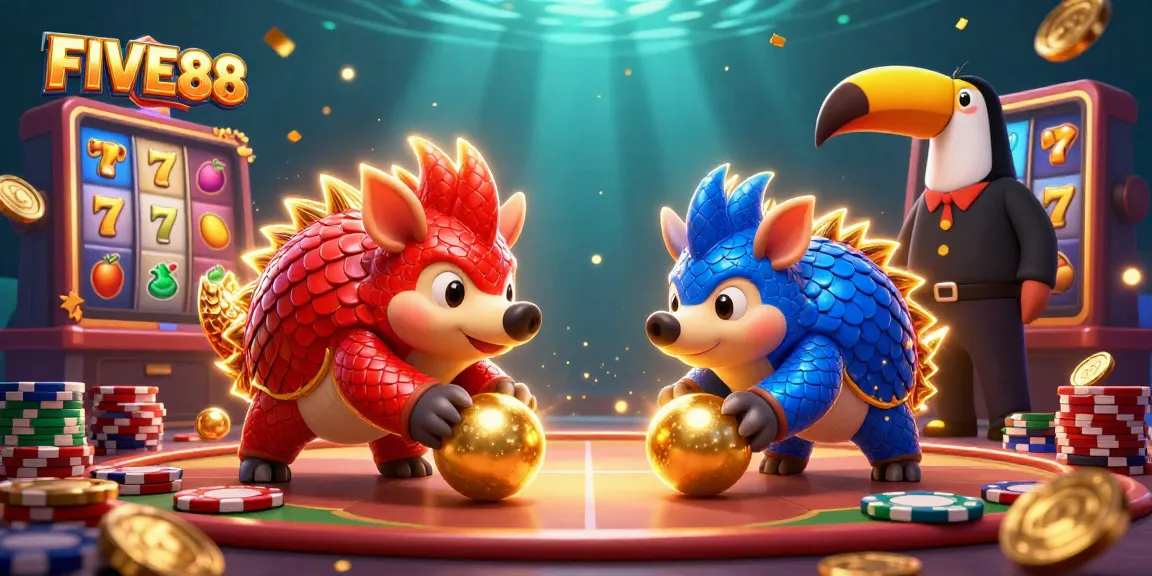 Engage with FIVE88’s thrilling casino experience featuring rival pangolins in action.