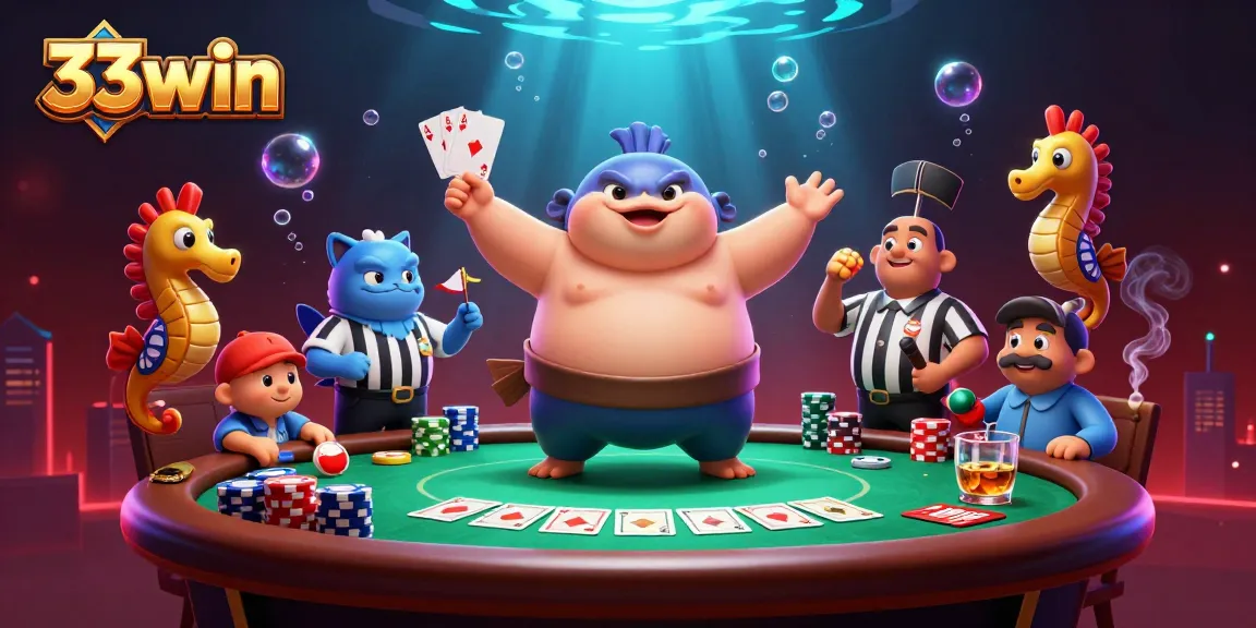 Engage in thrilling gameplay and poker excitement with 33win's vibrant underwater scene.