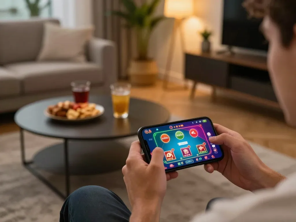 Engage with the fun gaming experience at trang chủ fun79 through your mobile device in a cozy home setting.