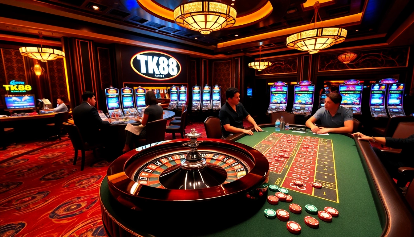 Experience the thrilling gaming atmosphere at TK88 casino with vibrant tables and exciting players.