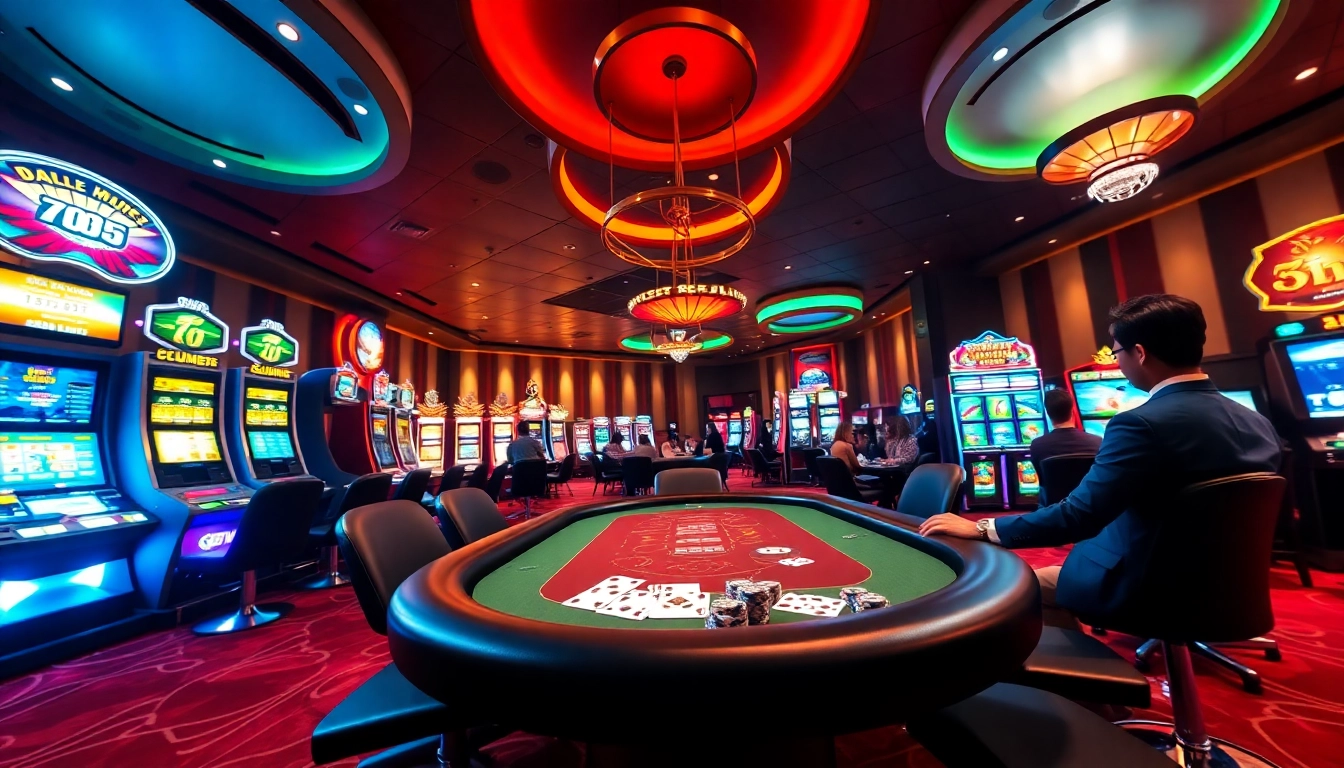 Exciting scene at winvn88.live showcasing vibrant casino games and sports betting atmosphere.