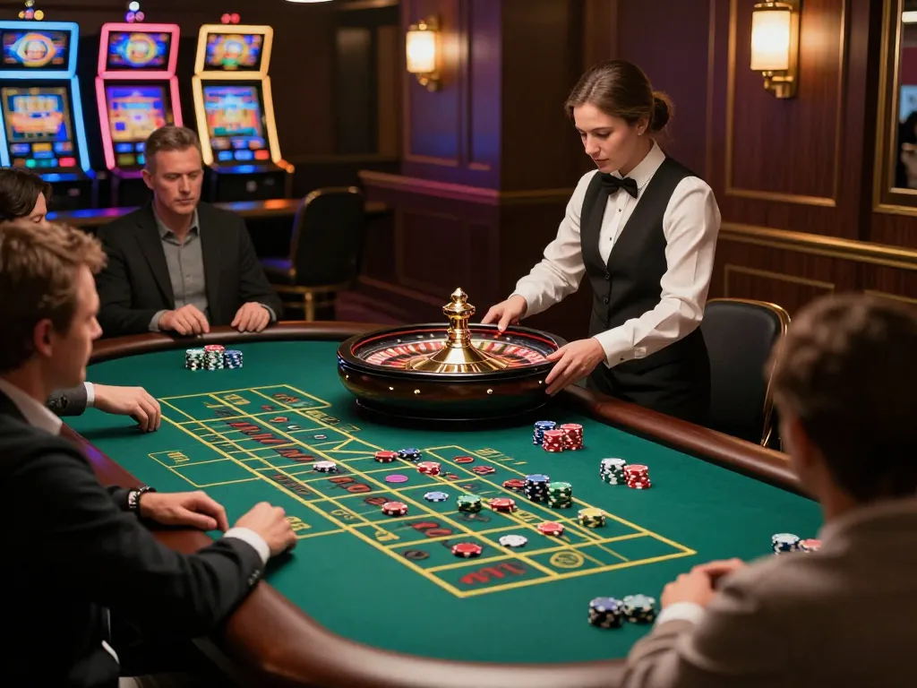 Experience thrilling gameplay at https://lode884.co.com/ with players enjoying the elegance of a roulette table.