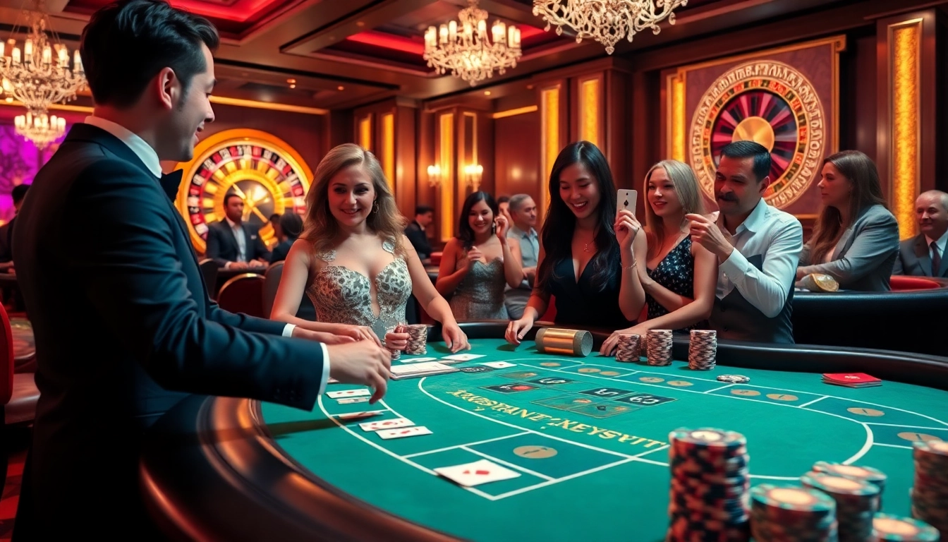 Players enjoying a thrilling baccarat game at XX88 casino table filled with vibrant chips and cards.